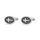 Oval Cross Vintage Style Stainless Steel Shirt Cuff Links For Men
